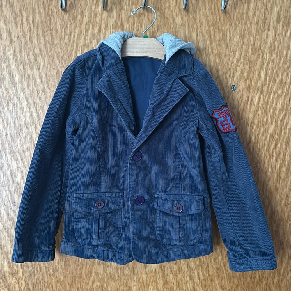 United Colors of Benetton Kids Navy Blue Corduroy Jacket with Gray Hood size XS